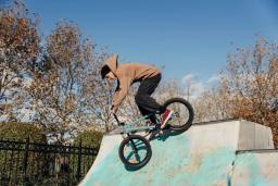 Young BMXers during a race.