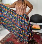Here's Veve, who did our Absolute Beginners, trying on her full circle party skirt.