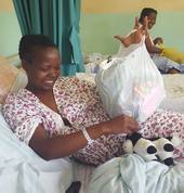 Care packages are delivered to the Mom's in the maternity section of the local hospital.