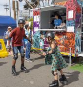 We can pop-up anywhere in our colourful Skate Trailer