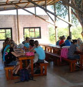 Having a rest after lunch in the dining area.